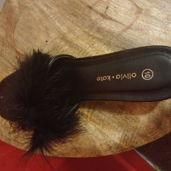 Black Fur Slide Sandals with Clear Heel - Picture 3 of 5